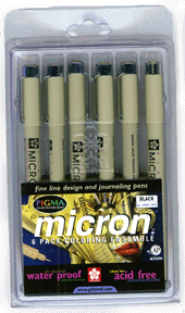 Sakura Pigma Micron Pens - Set of 6, Black, Assorted Sizes